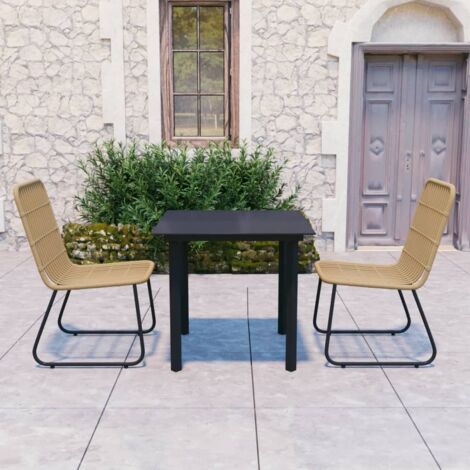 3 pcs Ensemble à dîner d'extérieur,Table et Chaises pour Jardin,terrasse Résine tressée et verre -34623 (1/5)