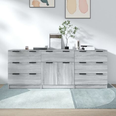 3 pcs Buffets, Meubles de Rangement, Armoires de Cuisine Sonoma gris Bois d'ingénierie RDS7320 BonneVie (1/5)