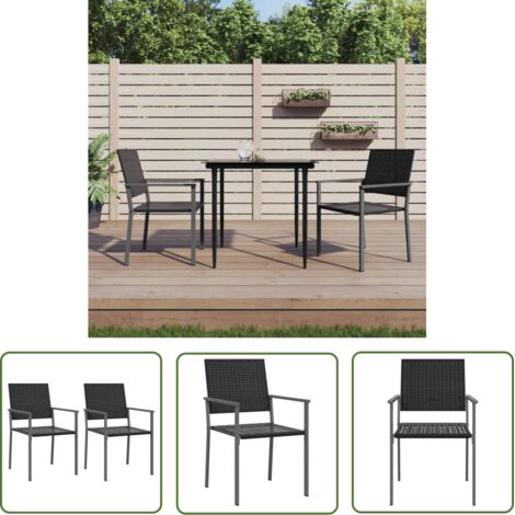 Chaises de jardin 2 pcs, Fauteuils Extérieur, Sièges confortable noir 54x62,5x89 cm résine tressée BGT21321 (1/5)