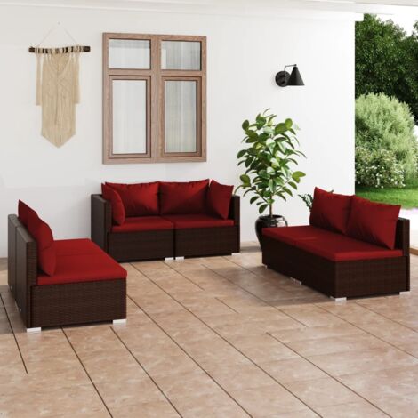 Salon de jardin 6 pcs,Mobilier de terrasse,Table et Chaise pour Relax avec coussins Résine tressée Marron -YZ978745 (1/5)