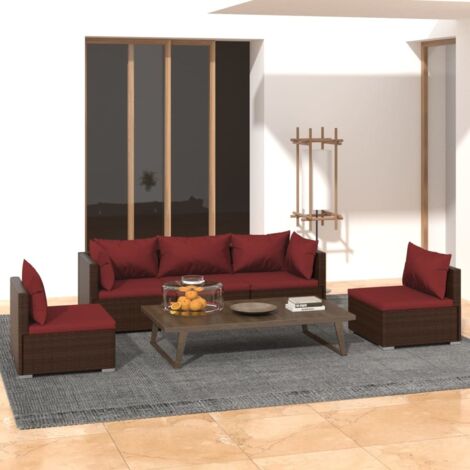 Salon de jardin 5 pcs,Mobilier de terrasse,Table et Chaise pour Relax avec coussins Résine tressée Marron -YZ233594 (1/5)