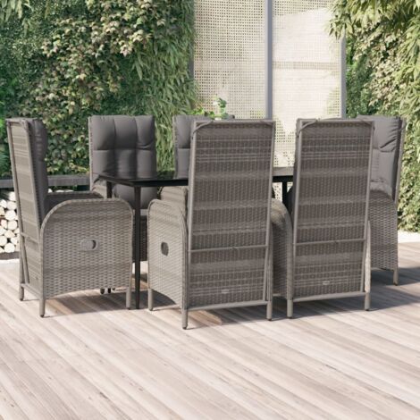 Lot de 7 Ensemble à dîner de jardin et coussins,Meubles Mobilier à dîner Noir et gris Rotin -91162 (1/5)