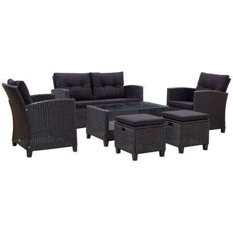 Lot de 6 Canapé de jardin design industriel - Canapés Relax de jardin avec coussins Résine tressée Noir -BV29447 (1/5)