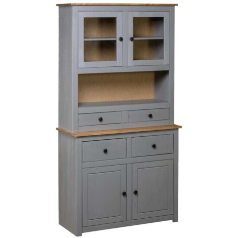 Buffet haut, Meuble de Rangement, Armoire de Cuisine Gris 93x40,5x180 cm Pin Gamme Panama NKK60499 (1/5)