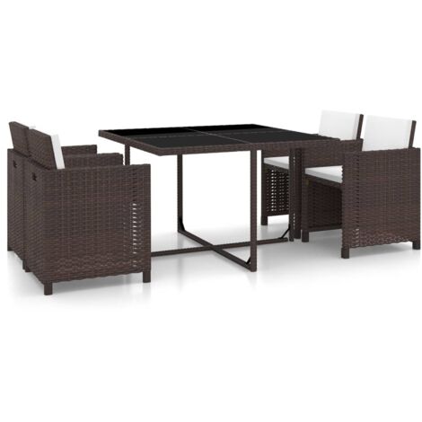 Salon de jardin Salon d'extérieur Ensemble Meuble de Jardin Mobilier d'Extérieur encastrable 5 pcs avec coussins Rotin Marron XFNRX372556 (1/5)