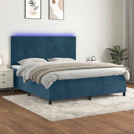 Lit Adulte - Sommier tapissier matelas et LED - Ensemble de lit tapissier - Chambre Intérieur Bleu foncé 160x200 cm Velours XZZ953155 (1/5)