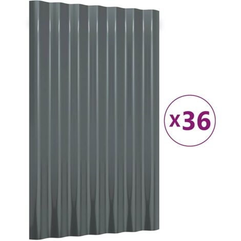 Panneaux de toit,panneaux couverture de toiture 36 pcs Acier enduit poudre Anthracite 60x36 cm -94491 (1/5)