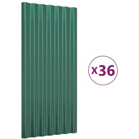 Panneaux de toit,panneaux couverture de toiture 36 pcs Acier enduit de poudre Vert 80x36 cm -35919 (1/5)