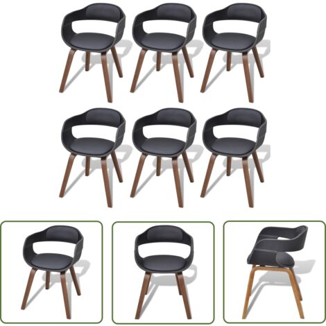 Chaises à manger, Chaises à dîner, Fauteuils de Relaxation lot de 6 noir bois courbé et similicuir BGT27235 (1/5)