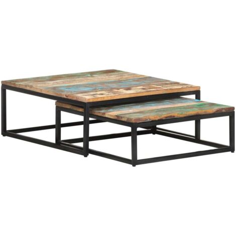 Lot de 2 Tables basses gigognes Tables de salon Bouts de canapé Bois de récupération massif 97573 (1/5)