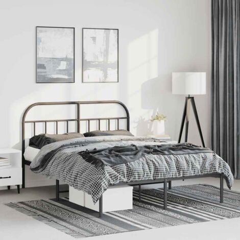 Lit adulte avec tête de lit, Lit double Cadre de lit métal noir 150x200 cm MEMV452779 (1/5)