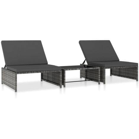 Chaises longues 2 pcs,Transat relax,Fauteuil de jardin Moderne avec table Résine tressée Gris GF97527 (1/5)