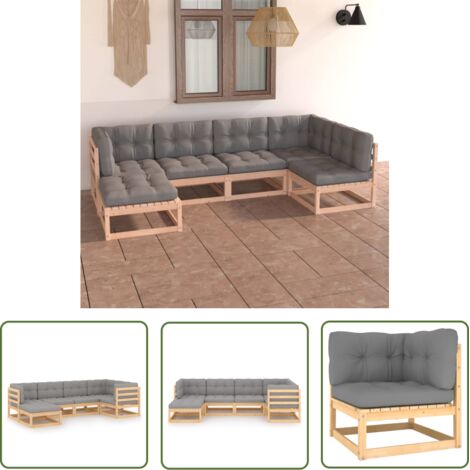 Salon de jardin 6 pcs,Mobilier de terrasse,Table et Chaise pour Relax avec coussins Bois de pin massif -YZ995011 (1/5)