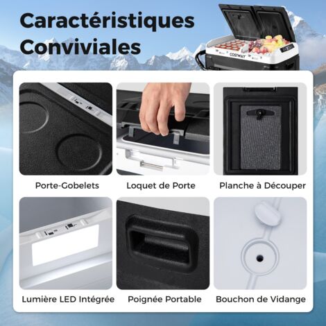 Glacière Électrique Portable Double Zone 40L Réfrigérateur de Voiture 12 V à Compresseur -20℃  20℃ 12/24V CC et 100-240V CA Noir (1/5)