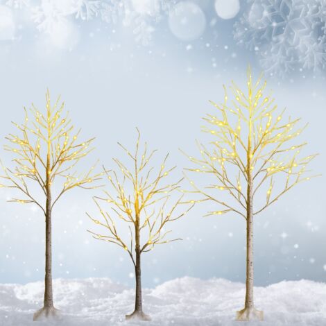 Arbre de Noël Bouleau Blanc Chaud Artificiel 180cm avec 96 LED Lumineux Base Plastique Décoration Intérieur pour Noël (1/5)
