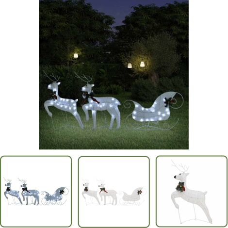 The Living Store Décoration de Noël Renne et traîneau 60 LED extérieur Blanc - Décoration De Noël - Décorations Extérieures - Lumières De Noel - Rennes Lumineux - Traineaux Lumineux (1/5)