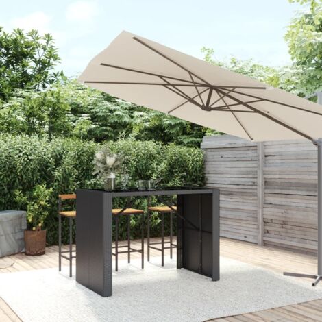 Table de bar Table Haute Table d'appoint et dessus en verre noir 145x80x110 cm poly rotin BZTHBS245494 (1/5)