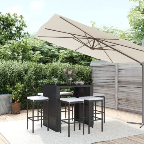 7 pcs Ensemble de bar de jardin  Meuble de Jardin/bistro  Ensemble table et chaises avec coussins noir poly rotin DEJDX82940 (1/5)