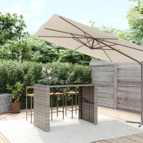 Table de bar Table Haute Table d'appoint et dessus en verre gris 145x80x110 cm poly rotin BZTHBS929512 MaisonChic (1/5)