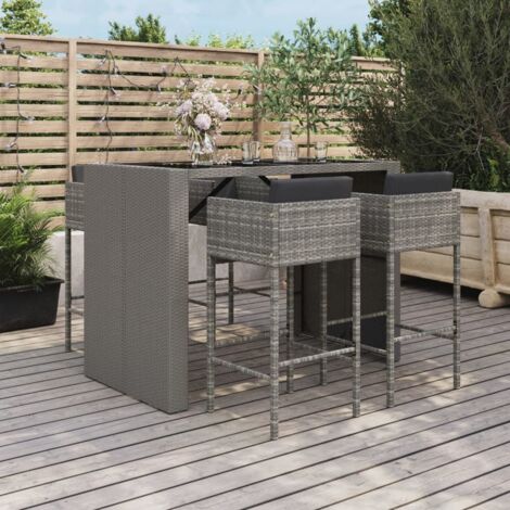 5 pcs Ensemble de bar de jardin  Meuble de Jardin/bistro  Ensemble table et chaises avec coussins gris poly rotin DEJDX73480 (1/5)