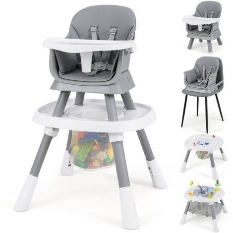 Chaise Haute Convertible 16 en 1 pour Bébé Ensemble Table et Chaise avec Plateau Amovible et Harnais à 5 Points Siège Rehausseur Gris (1/5)