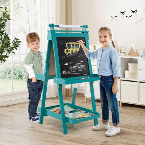 Chevalet Pliable pour Enfants Chevalet d'Art Double Face 3 en 1 avec Tableau Noir et Tableau Blanc Magnétique Rouleau de Papier Vert (1/5)