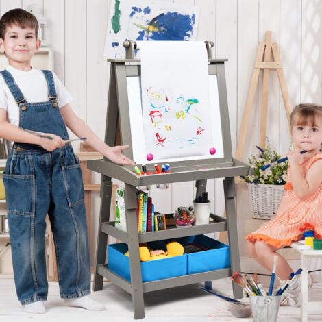 Chevalet pour Enfants 3 en 1 Tableau de Dessin Magnétique Double Faces (Tableau Blanc + Tableau Noir) Gris (1/5)