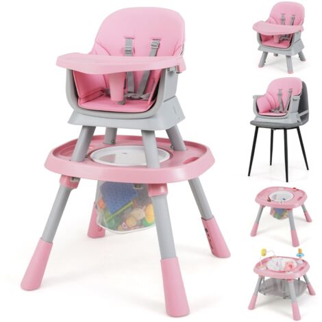Chaise Haute Convertible 16 en 1 pour Bébé Ensemble Table et Chaise avec Plateau Amovible et Harnais à 5 Points Siège Rehausseur Rose (1/5)
