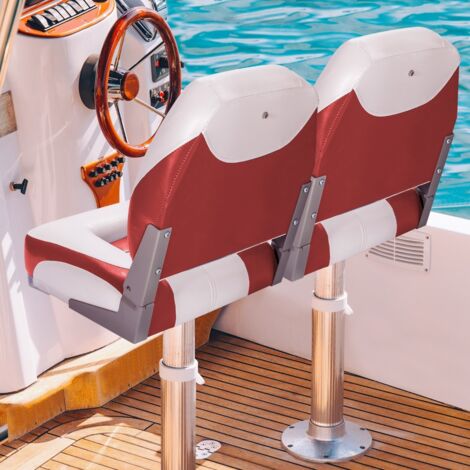 Siège de Bateau 2 pcs avec Mousse Épaisse Charnière en Métal Bleu et Blanc 50x42x52cm Rouge (1/5)