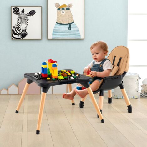Chaise Haute pour Bébé et Enfant Ensemble Table Convertible 6 en 1 avec Table en Blocs Harnais de Sécurité Plateau Amovible Chaise Café (1/5)