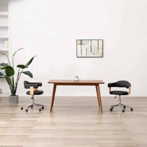 Chaise pivotante de bureau Fauteuil de Bureau Siège Ergonomique Noir Bois courbé et similicuir BZRNR882673 (1/5)