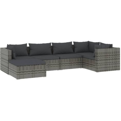 Salon de jardin 6 pcs,Mobilier de terrasse,Table et Chaise pour Relax avec coussins Résine tressée Gris -YZ944910 (1/5)