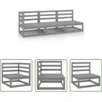 The Living Store Salon de jardin 3 pcs gris bois de pin massif - Salon De Jardin - Mobilier De Jardin - Ensemble De Salon - Canapé D'angle - Chaise Longue