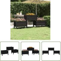 The Living Store Jardinière Noir 178,5x44x75 cm Bois massif de pin - Jardinier Noire - Jardinière Bois - Jardinière Extérieure - Pots Fleuris - Bac À Fleurs