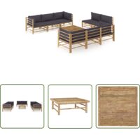 The Living Store Salon de jardin 9 pcs avec coussins gris foncé bambou - Salon De Jardin - Mobilier De Jardin - Set De Salon - Meubles De Jardin - Bambou
