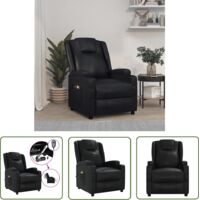 The Living Store Fauteuil électrique de massage Noir Similicuir - Fauteuil Massant Électrique - Fauteuil Relaxant - Chaise Massage - Fauteuil Inclinable - Fauteuil Cuir Synthétique