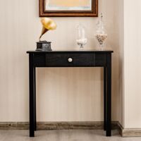 Table Console Tiroir Chevet Pieds Bois Massif Table d’Appoint Salon Salle de Bain Noir