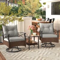 Ensemble de Meubles de Patio 3 Pièces 2 Chaises à Bascule Pivotantes et 1 Table Basse en Verre CW20791