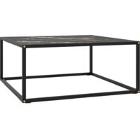 Table basse Table de salon - Table Café Noir avec verre marbre noir 80x80x35 cm