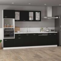 Armoire Murale Cuisine Noire Avec Porte Verre - 60x31x60 Cm, Bois Ingénierie, 2 étagères, Charge 70 Kg, à Monter