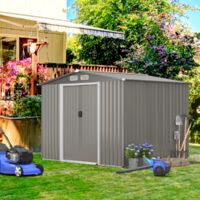 Abri de Jardin Métal Extérieur 9,74m³ Acier Galvanisé avec Fondation 4 Persiennes Double Porte et Rampe 260 x 207 x 181 cm Gris Foncé Maison Chic
