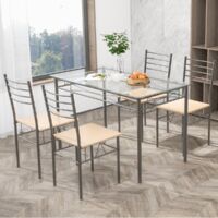 Ensemble Table et 4 Chaises Table à Manger avec 4 Chaises Cadre en Métal Table Cuisine en Verre pour Cuisine Restaurant Salon Maison Chic