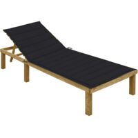 Bain de soleil, Transat, Chaise longue avec coussin noir bois de pin imprégné togp64872 DESIGN IN