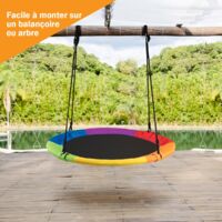 Balançoire Ronde 100CM Suspendue Nid d’Oiseau Hauteur Réglable Capacité 150KG Coloré CWXT4662 DESIGN IN