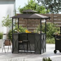 Gazebo de Grill avec Auvent Ensemble de bar de jardin 3 Pièces avec Table de Bar & 2 Chaises de Bar Pliables Gris