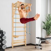 4 en 1 Espalier en Bois avec 8 Barres pour Exercicer à Domicile 80 X 60 X 220 CM Charge 100 KG 12 Accessoires Inclus