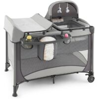 Lit Bébé 5 en 1 Lit Parapluie Pliable Parc Bébé Table à Langer avec Berceau Matelas Amovible Jouets Gris