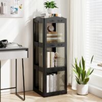 Bibliothèque Pliante Rotative Étagère Tournante à 360° Bibliothèque à 3 Niveaux Étagère d'Angle Haute Organisateur de Rangement Noir