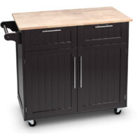 Desserte/Chariot de Cuisine à Roulettes - 94x45x94,5 CM - 2 Tiroirs - 2 Portes - Porte-Serviettes - Ilot de Cuisine - Café Maison Chic