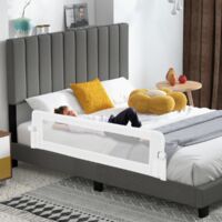 Barrière de Lit Universelle Pliable pour Enfants Barrière de Lit Rabattable de 152 cm avec Sangle de Sécurité Réglable Blanc